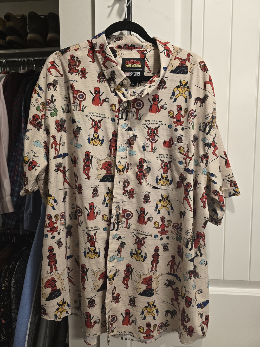 RSVLTS Beige Short-Sleeve Deadpool & Wolverine Comic Button-Up 3XL Shirt